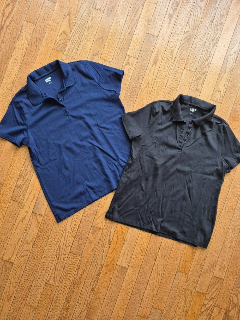 2 LANDS END Short Sleeve Polo Golf Shirts Blue & Black Large